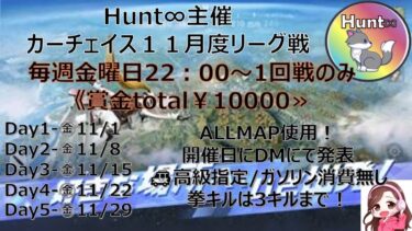 【荒野行動】　移動距離を稼げ！カーチェイスでリーグ戦！？””DAY2””　Hunt∞ぷちリーグ戦シリーズ～カーチェイスリーグ戦～